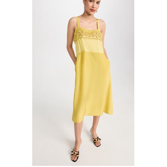 MAISON MARGIELA Yellow Lace Eyelet Trim Open Waist Oversized Dress size 10 - Picture 3 of 16